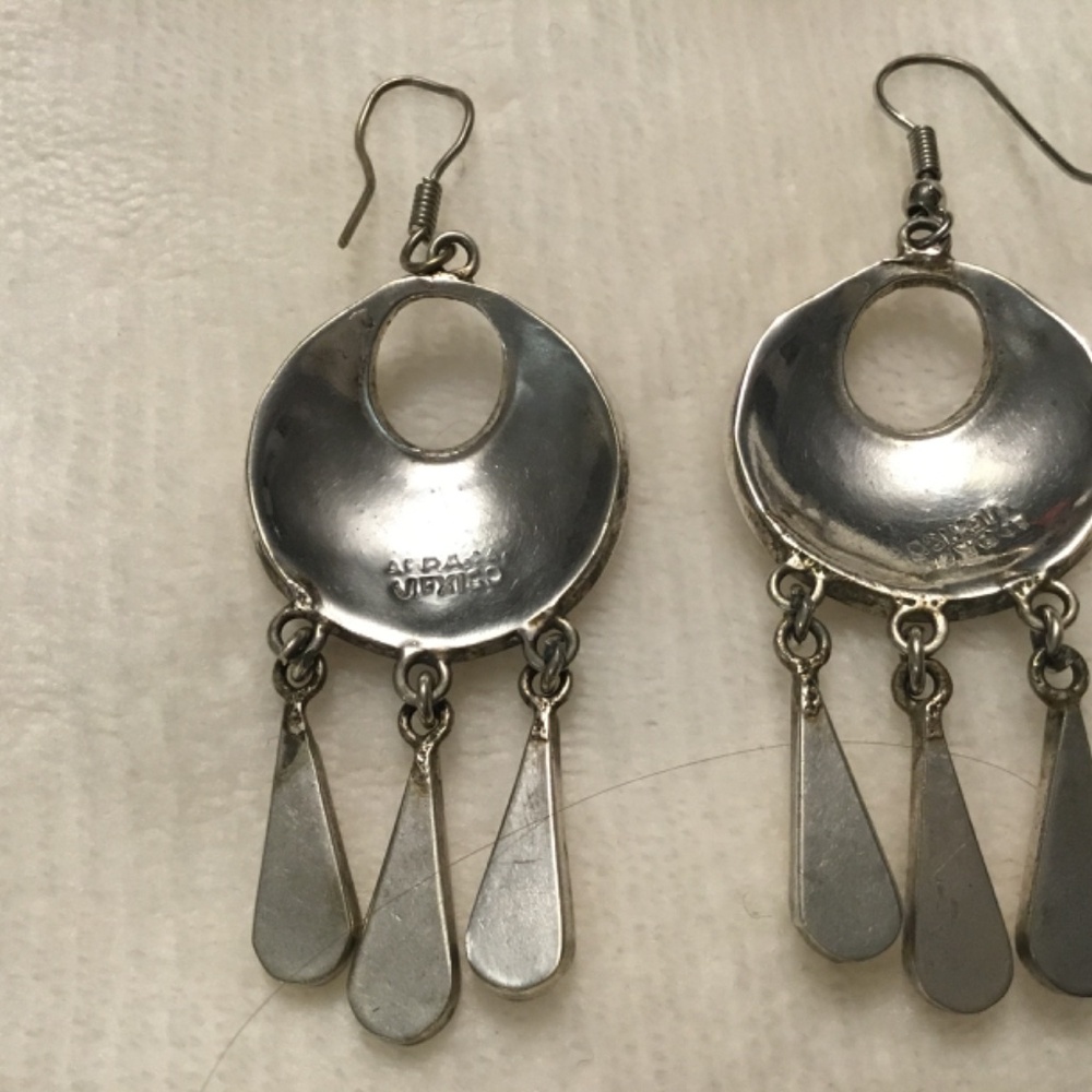 Vintage Alpaca Enamel and Abalone Shell Earrings - Picture 4 of 5